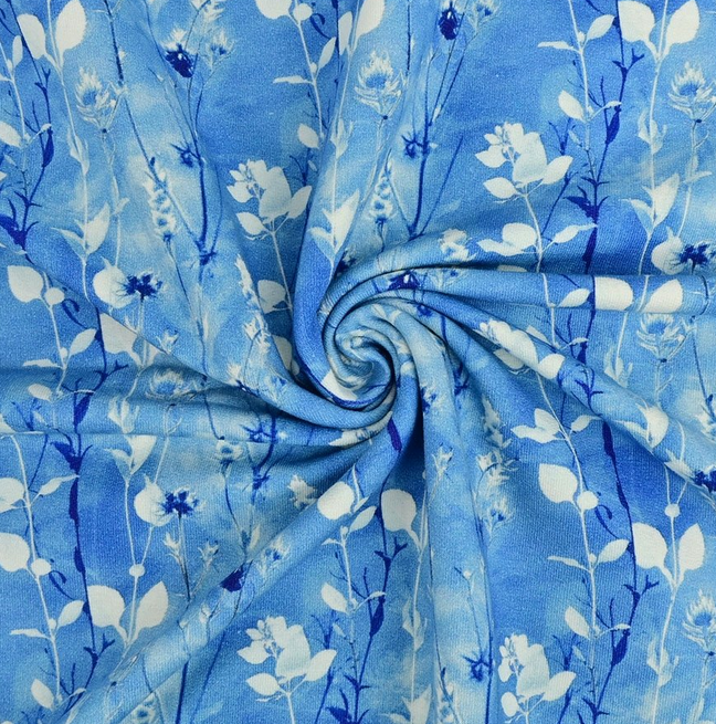 French Terry Digital Floral Blue