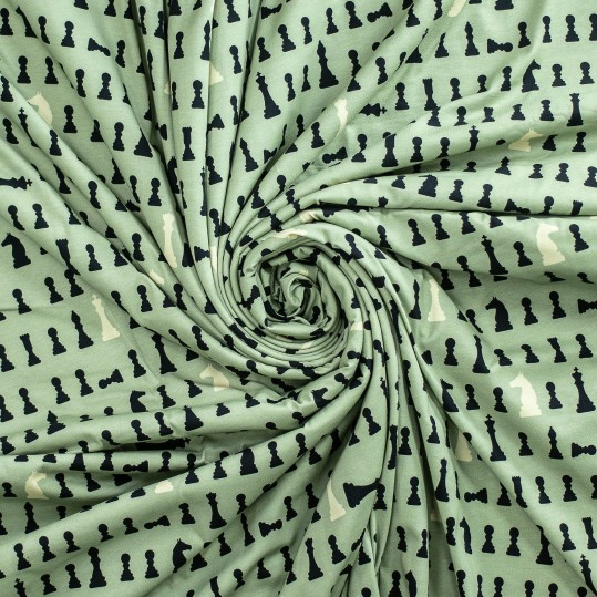 Jersey Katoen Chess Game Light Green