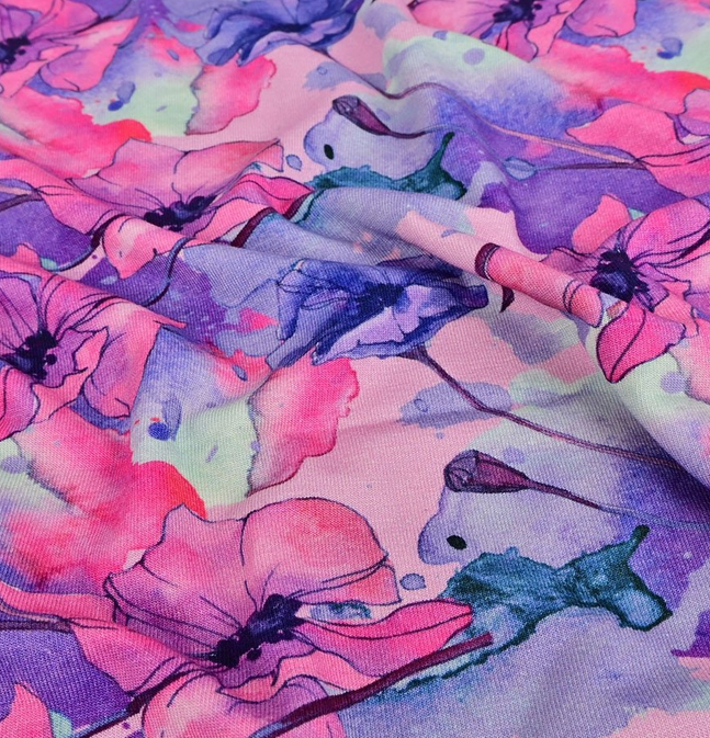 Bamboo Jersey Digital Colourfull Flowers Pink