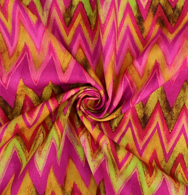 Poplin Stretch Zigzag Fuchsia/Khaki