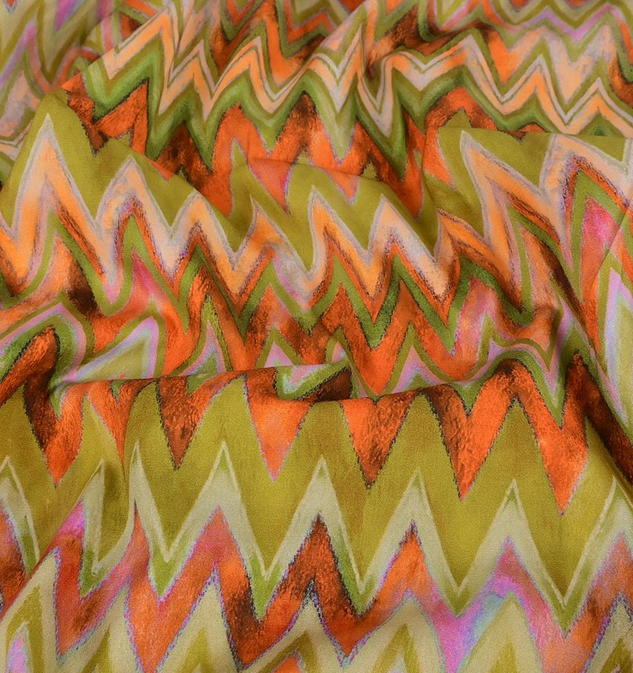 Poplin Stretch Zigzag Orange/Olive