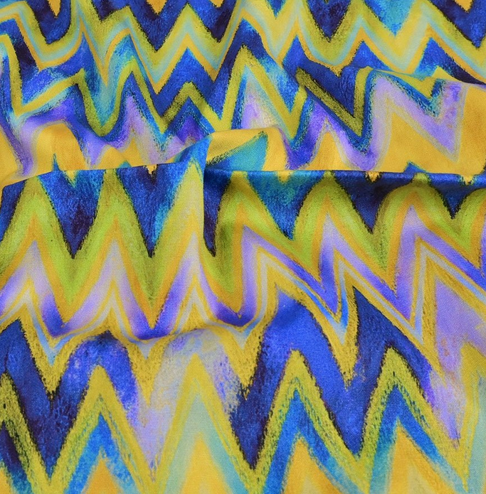 Poplin Stretch Zigzag Cobalt/Yellow