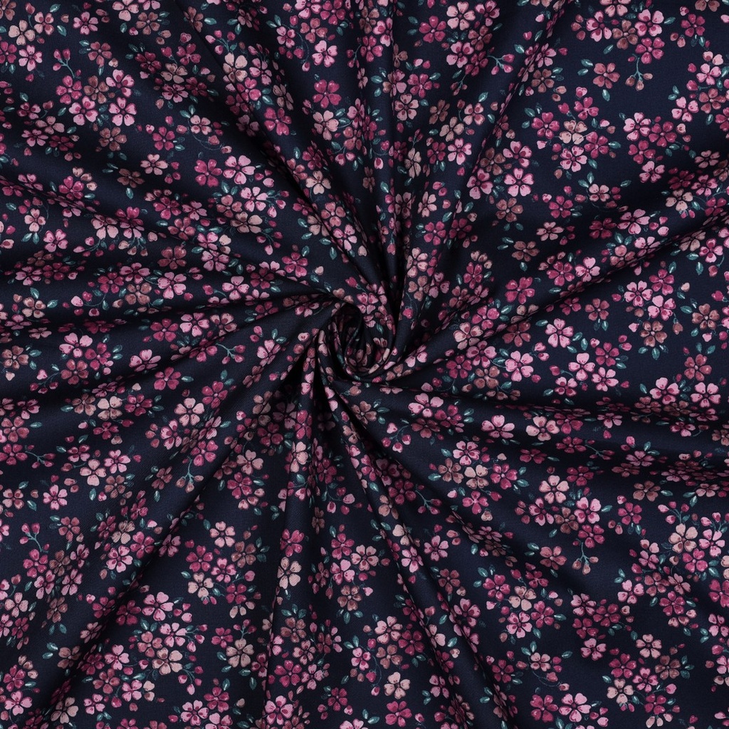 Fine Poplin Digital little Flowers Navy