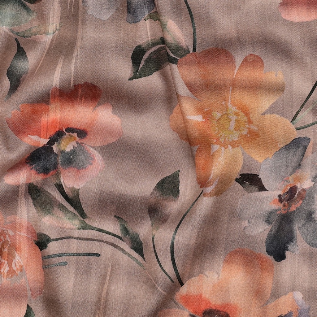 Cotton Satin Digital Flowers Peach