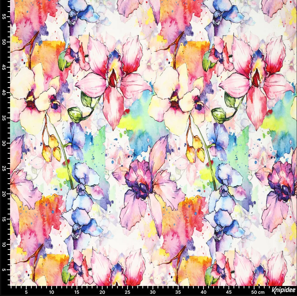 Stretch Vis. aquarel florals multicolor 872