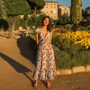 Viscose Stretch Digital Flowers White