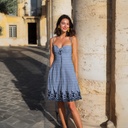 Cotton Check one side Embroidery Border Light Blue