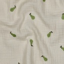 Double Gauze Embroidery Pears Natural/Green