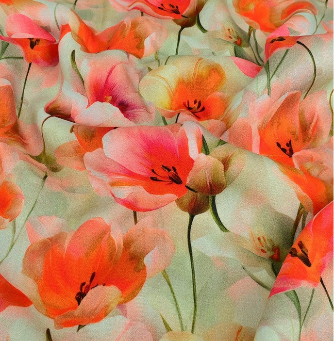 Viscose Digital Tulips Coralred