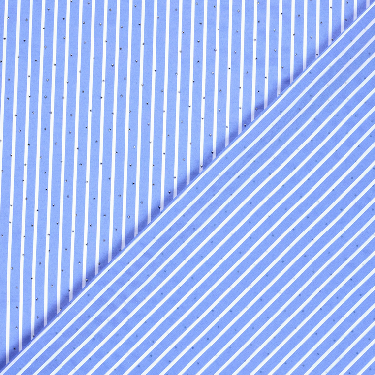 Polye./Katoen Strepen 1 cm. & Glitter Hemelsblauw