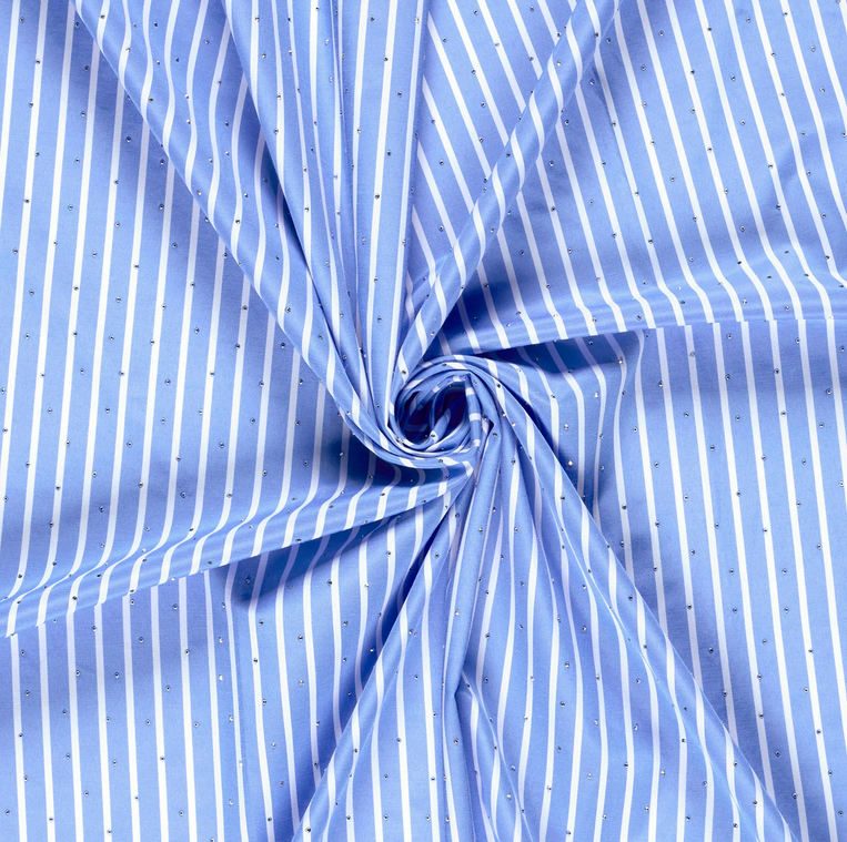 Polye./Katoen Strepen 1 cm. & Glitter Hemelsblauw