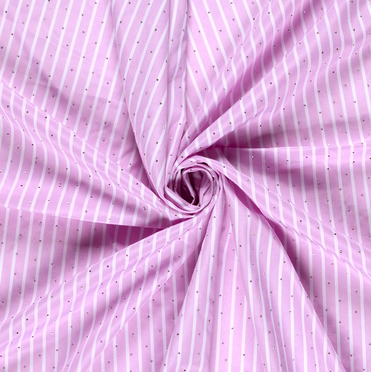 Polye./Katoen Strepen 1 cm. & Glitter Rose
