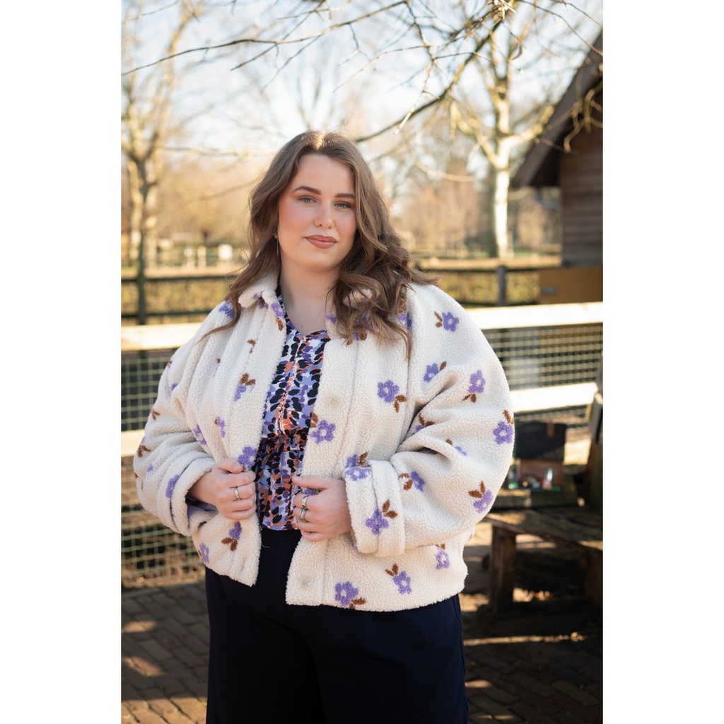 Teddy Jacquard Flowers Ecru/Lilac