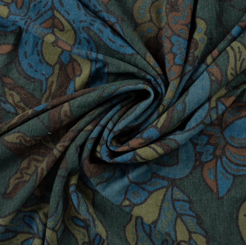 Jersey Print Flora Petrol