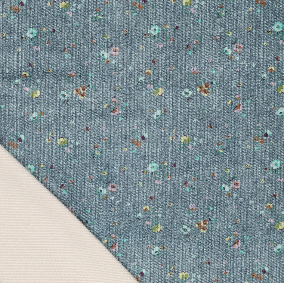 Ribvelours Denim Flower Dusty Blue