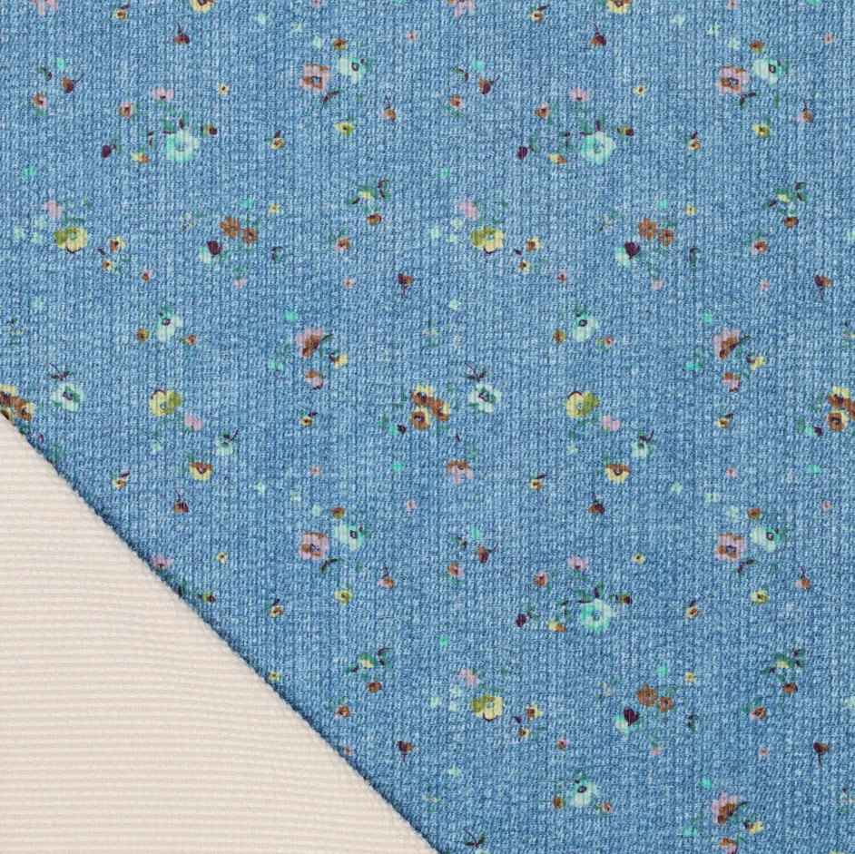 Ribvelours Denim Flower Blue Sky