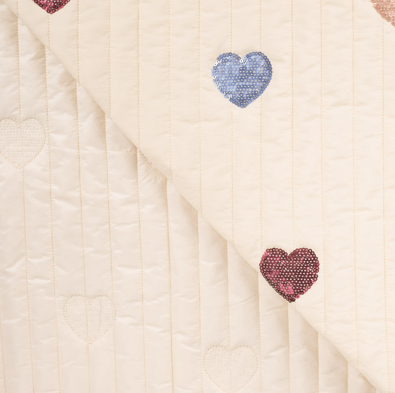 Matelassé Quilted Hearts paillet Ecru