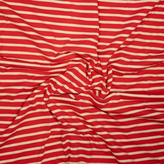 Jersey Katoen Yd Stripe Red/Ecru
