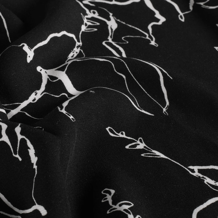 Viscose Twill Leaves Black/Off White