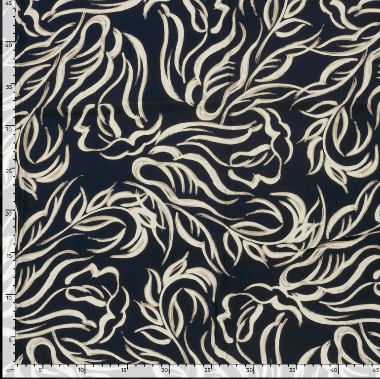 Viscose Twill Leaf Pattern Navy