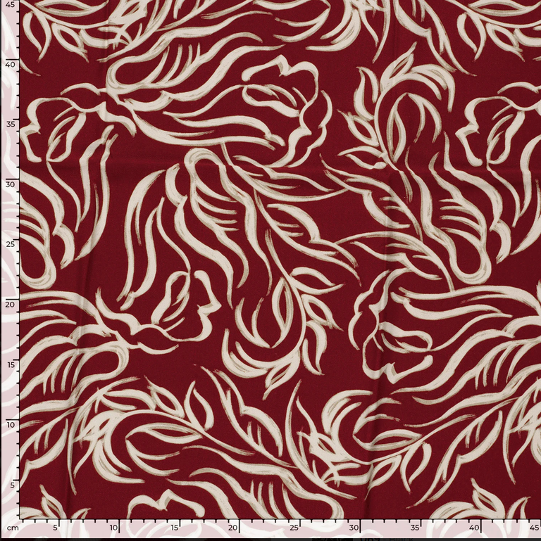 Viscose Twill Leaf Pattern Bordeaux