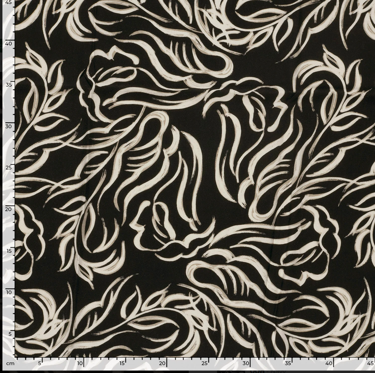 Viscose Twill Leaf Pattern BLack