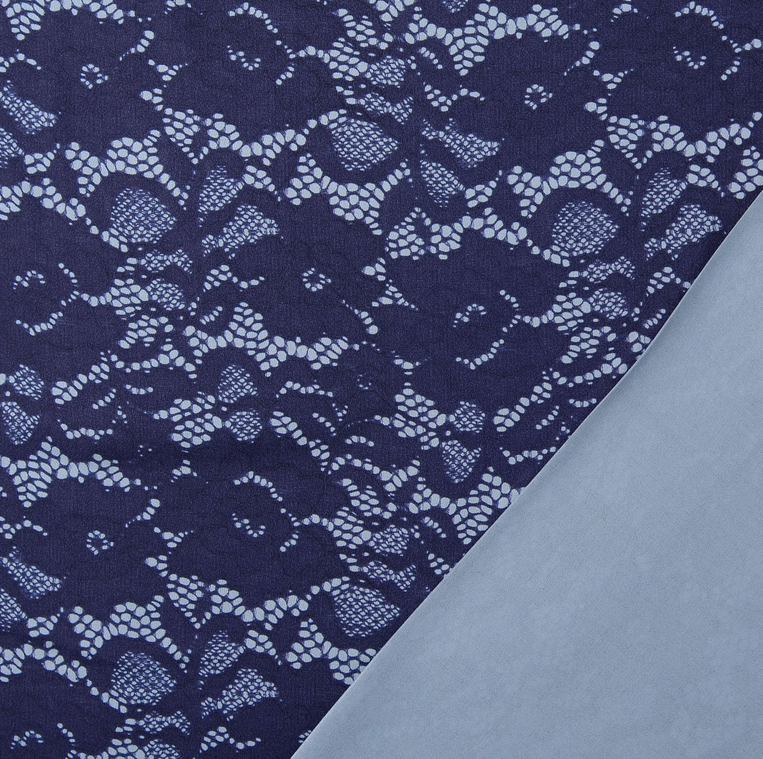 Viscose Satin Laceprint Marine