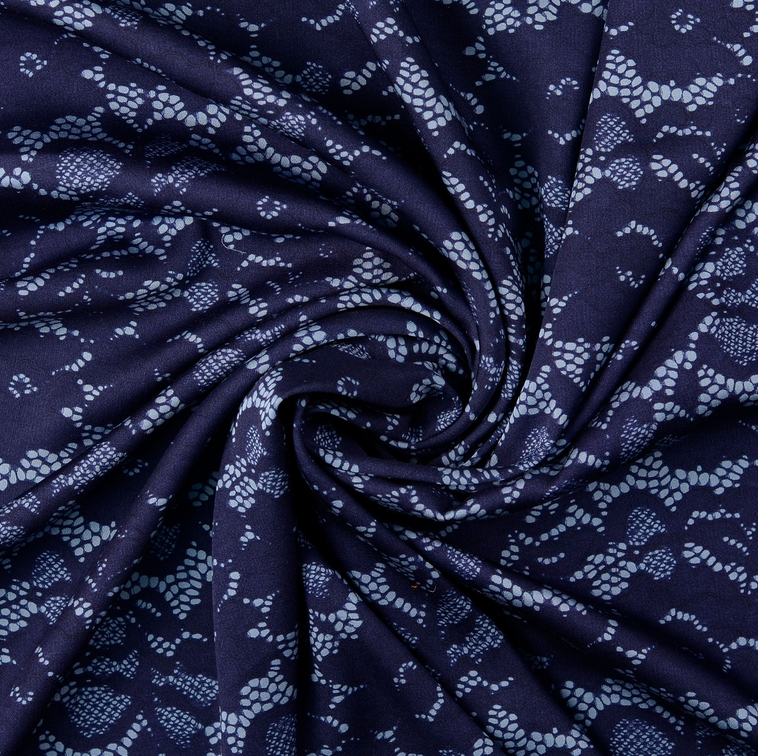 Viscose Satin Laceprint Marine