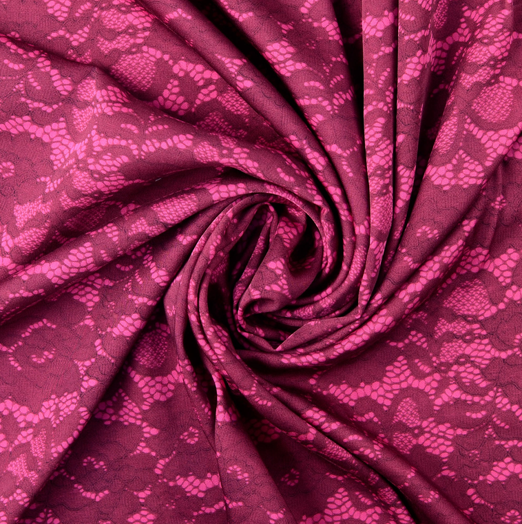 Viscose Satin Laceprint Pink