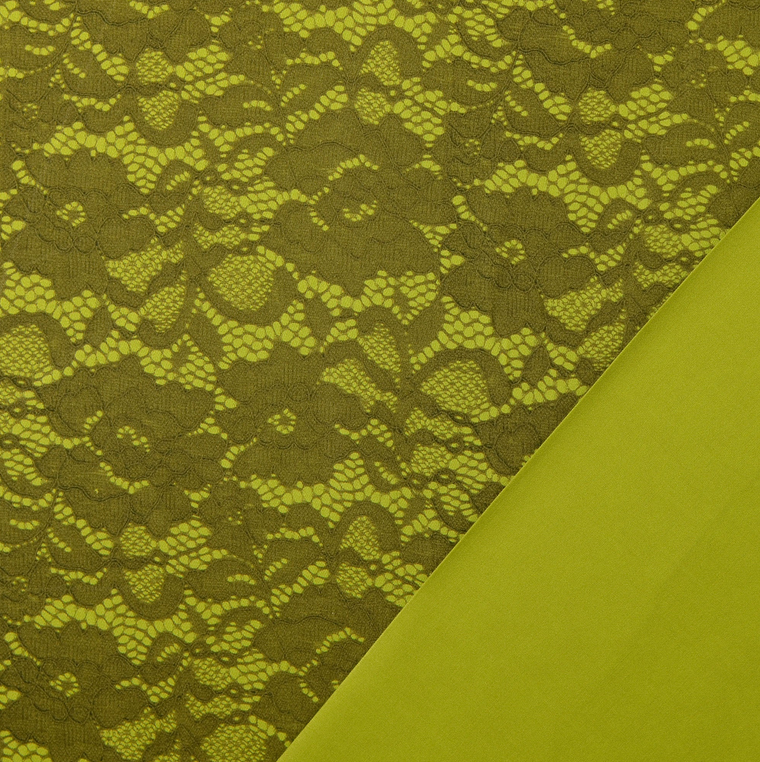 Viscose Satin Laceprint Moss Green