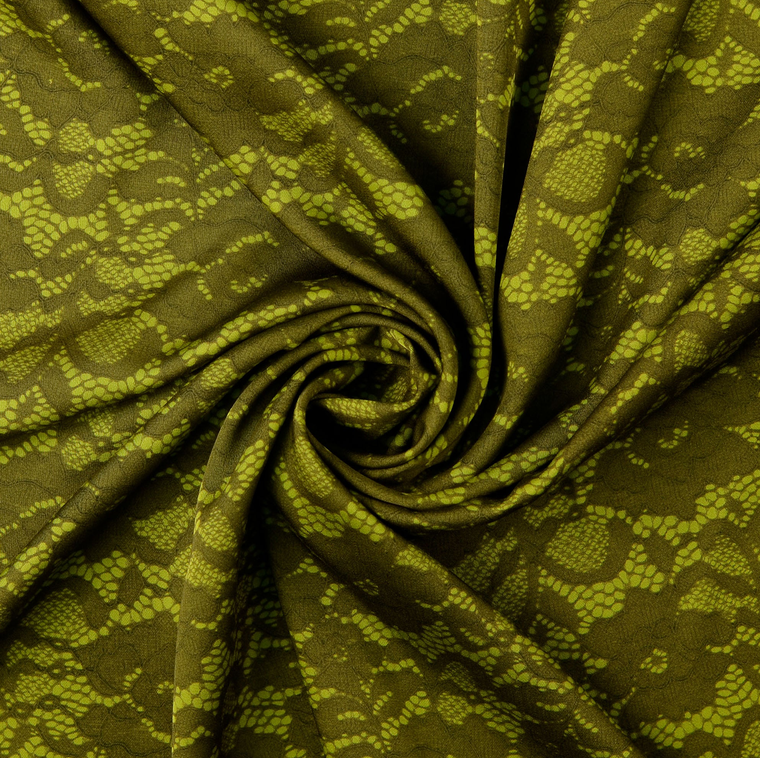 Viscose Satin Laceprint Moss Green