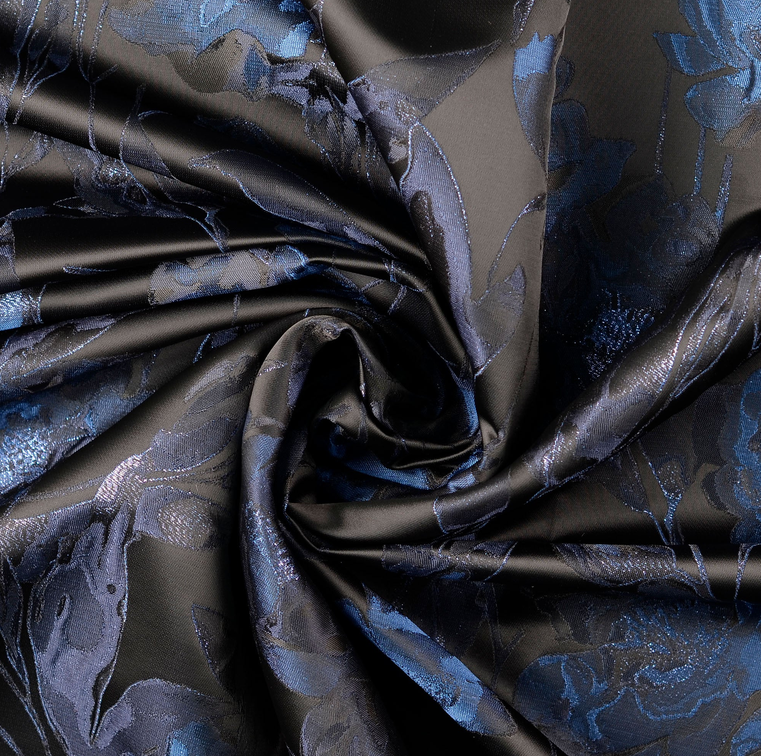 Jacquard Lurex Flowered Blue