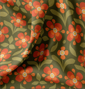 Katoen Print Retro Fleur Green/Orange