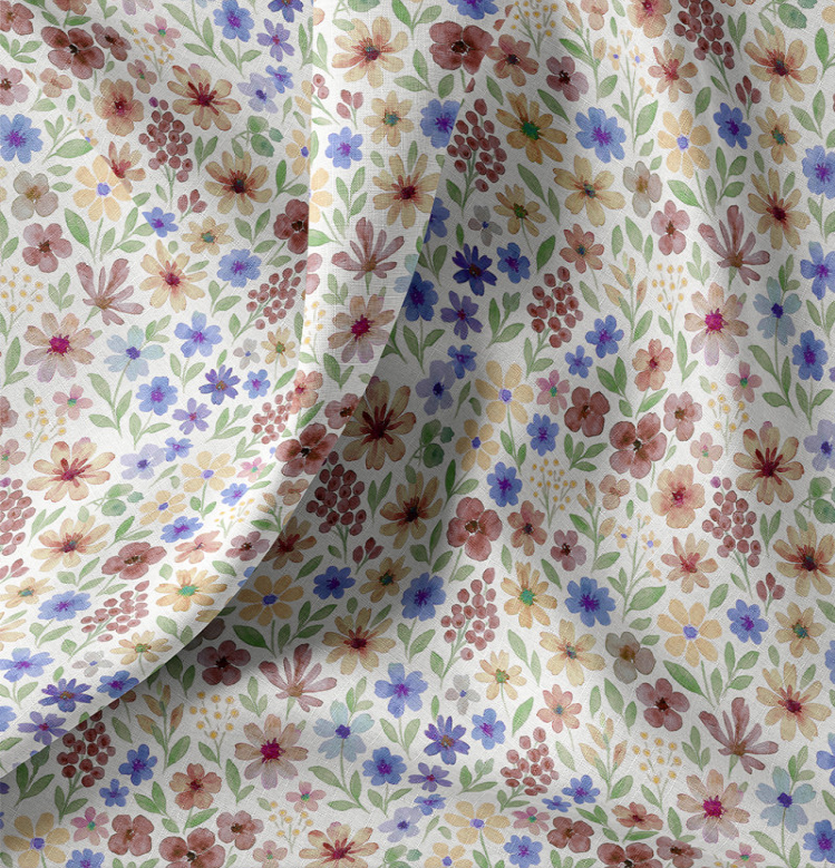 Katoen Digital Print Rozenet Prune/Bleu