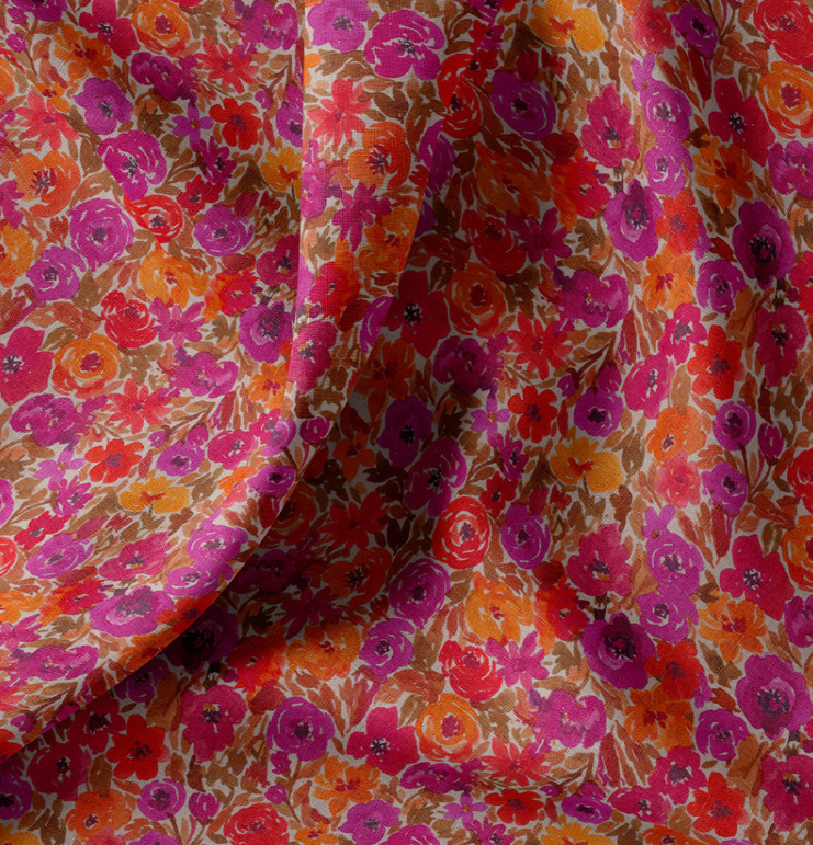 Katoen Digital Print Floraux Filena Fuchsia/Orange