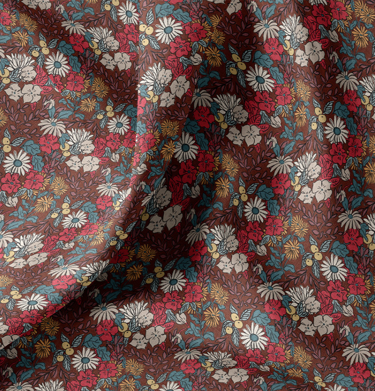 Katoen Digital Print Seasons Chocolat/Rouge