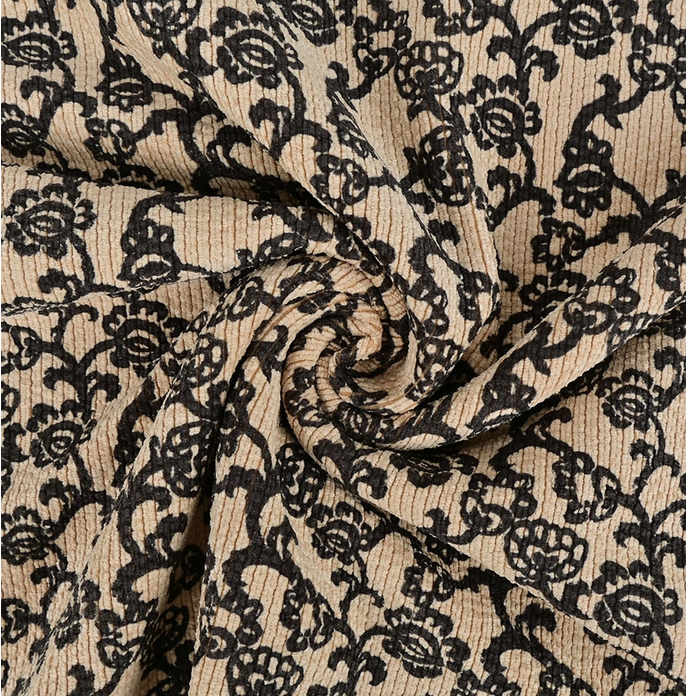 Stretch Corduroy Print Flower Beige