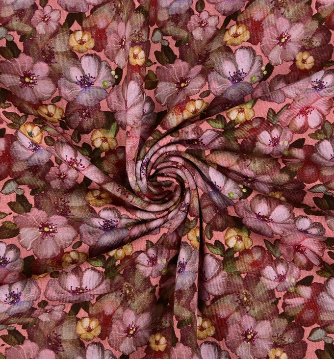 Jersey Digital Floral Shade Old Rose