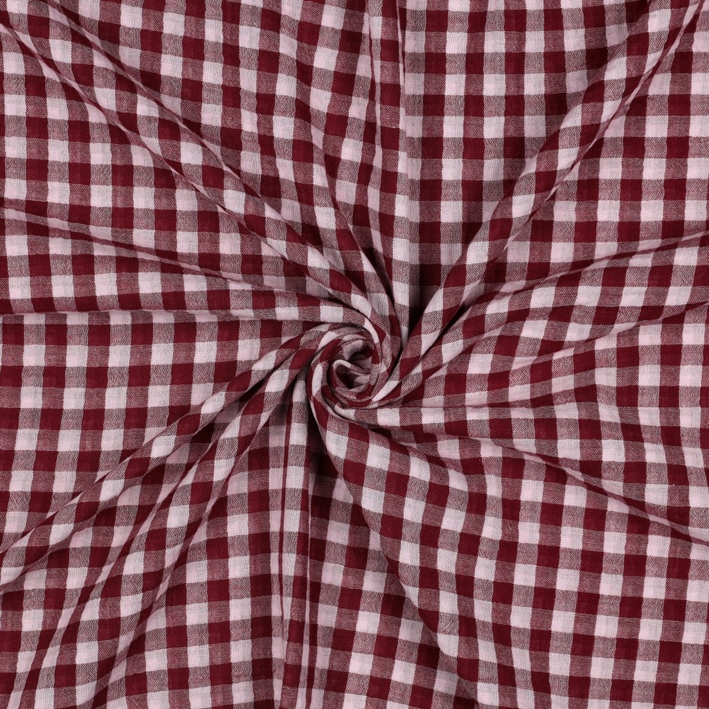 Double Gauze Yarn Dyed Checks Rose/Burgundy