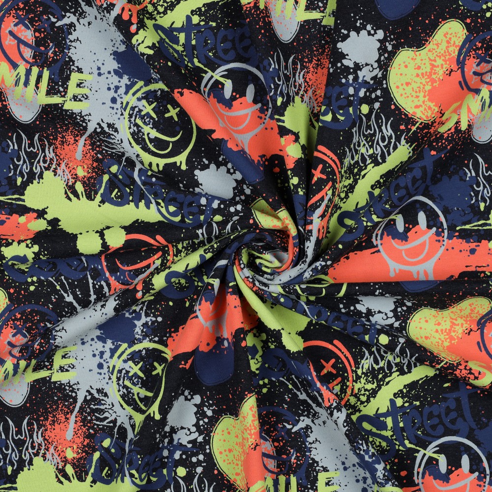 Jersey neon Graffiti melange indigo