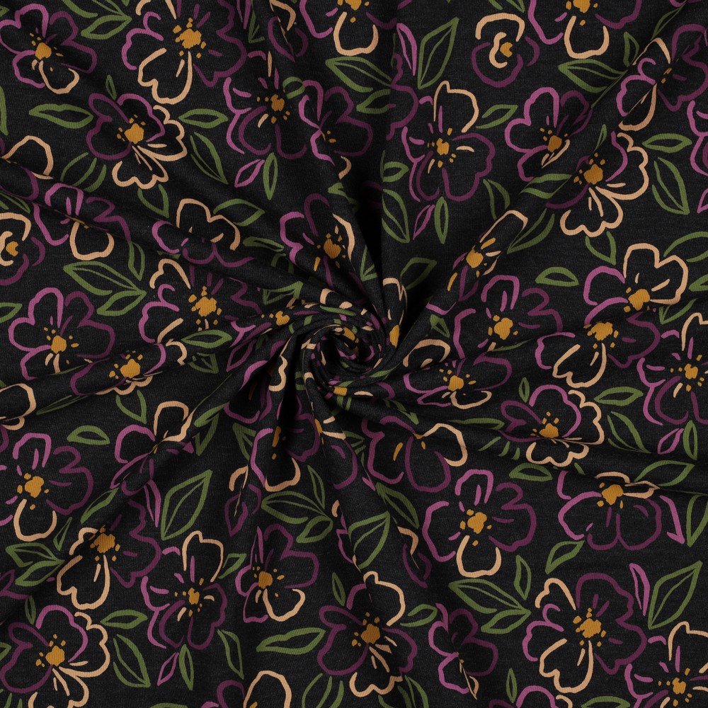 Jersey Melange Flowers Anthracite