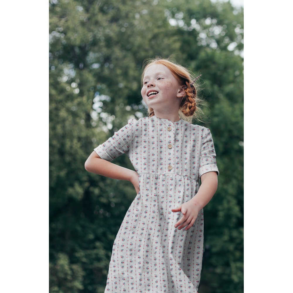 Double Gauze Little Flowerstripes White