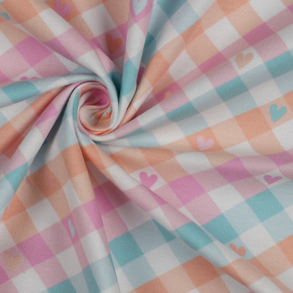 Flanel Check/Hearts Mint/Peach