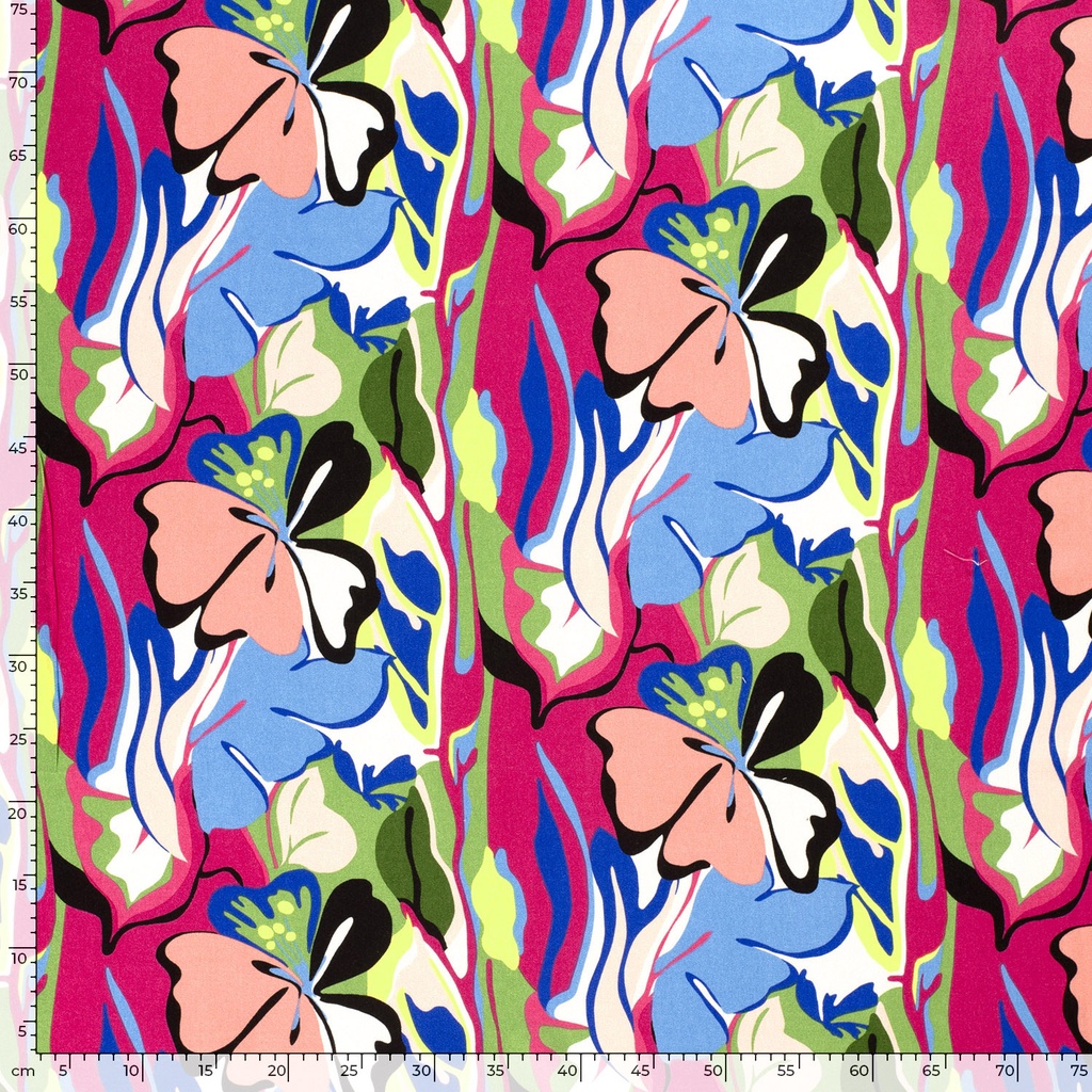 Viscose twill print abstract fuchsia