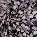 Viscose Twill Stretch Lila Flowers on Navy