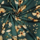 Viscose Twill Stretch Digital Orange Flowers Green
