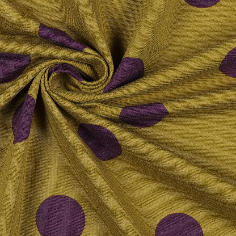 French Terry Big Dots Paars/Olijf