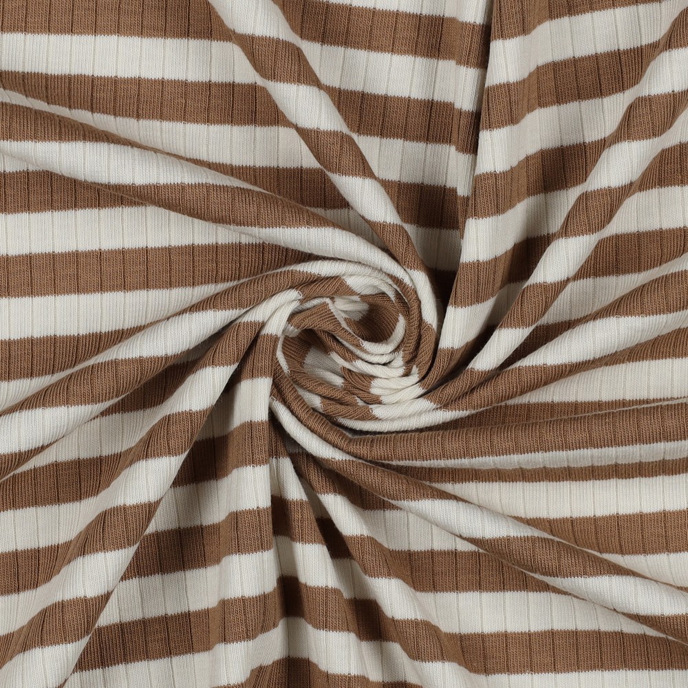 Jersey Rib Horizontal Stripe 1 cm Kaneel/Ecru
