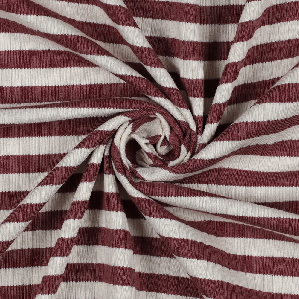 Jersey Rib Horizontal Stripe 1 cm Oud Bordeaux