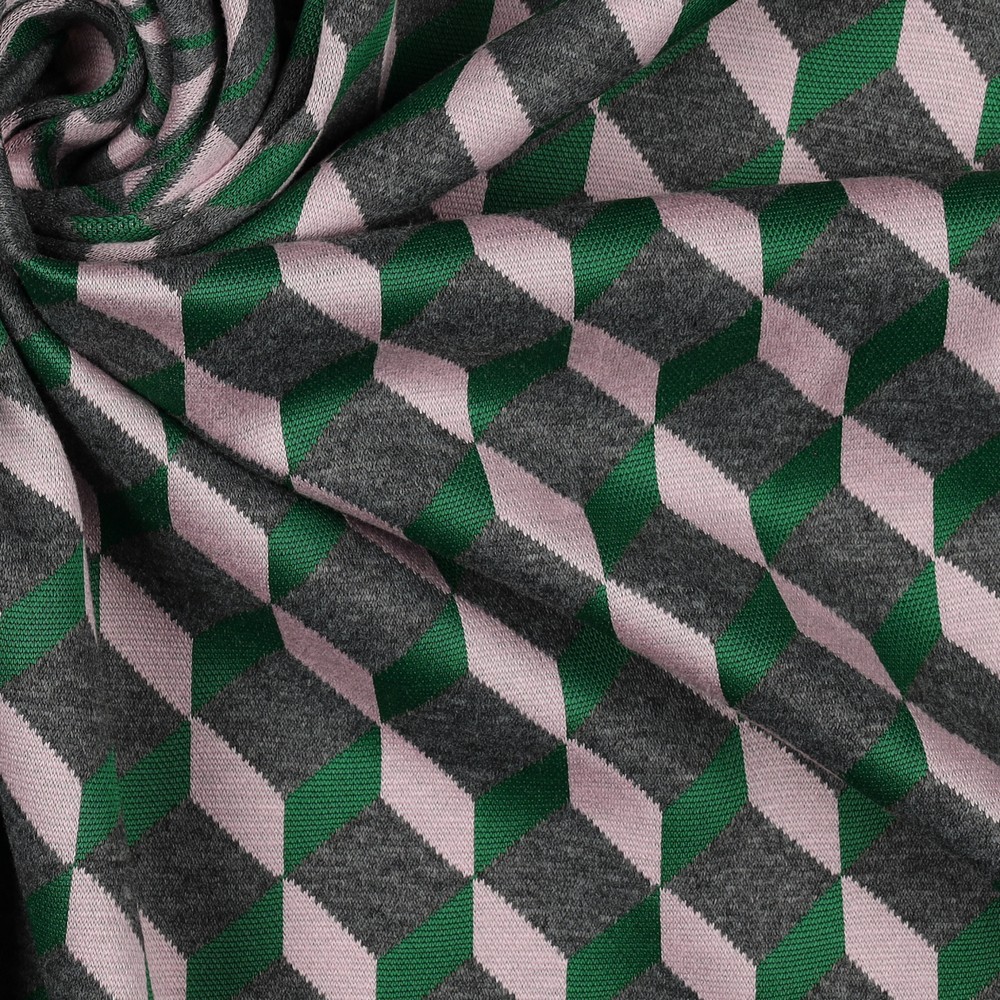 Jersey Jacquard Grafic Block Green/Rose/Grey (kopie)